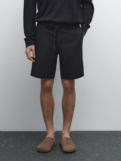 Cotton blend semi-jogger Bermuda shorts