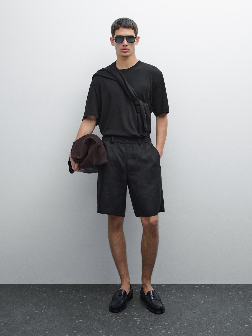 Lightweight 100% linen Bermuda shorts