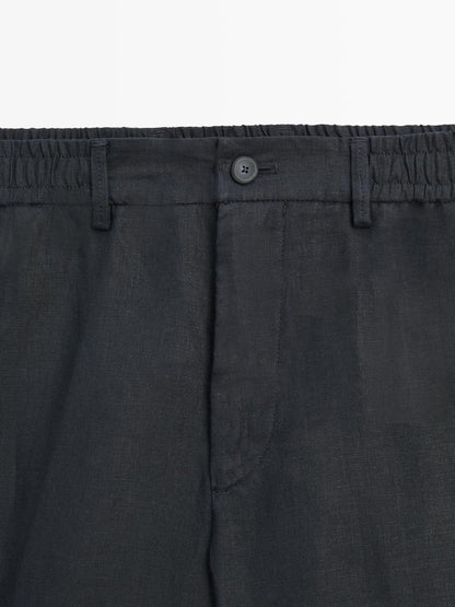 100% linen semi-jogger fit Bermuda shorts