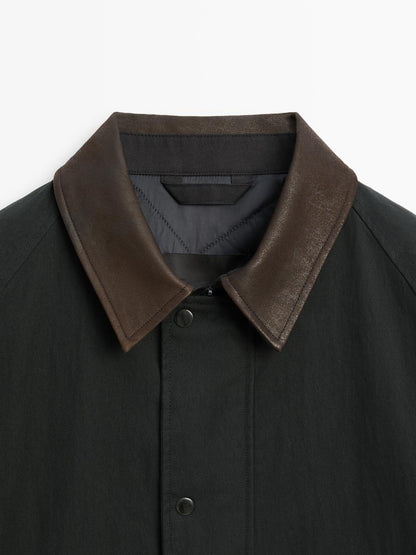 Jacket with leather collar detail