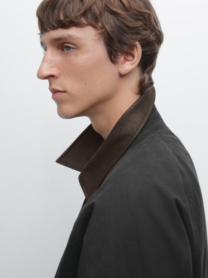 Jacket with leather collar detail