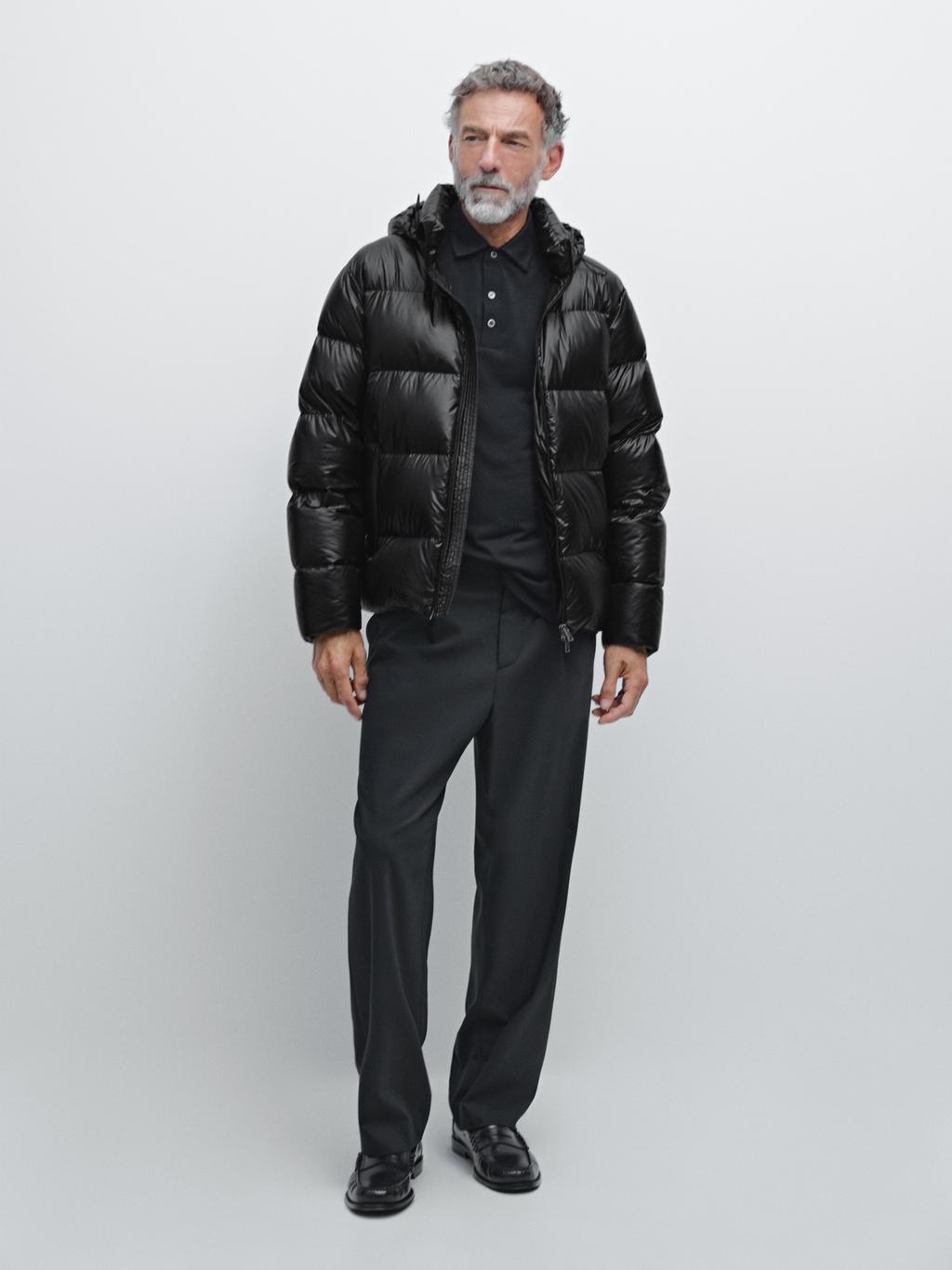 Water-repellent satin puffer jacket