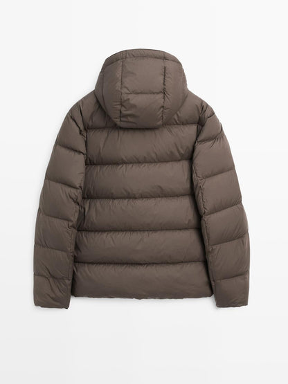 Water-repellent hooded puffer jacket