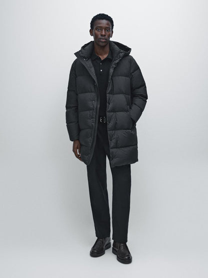 Long water-repellent puffer coat