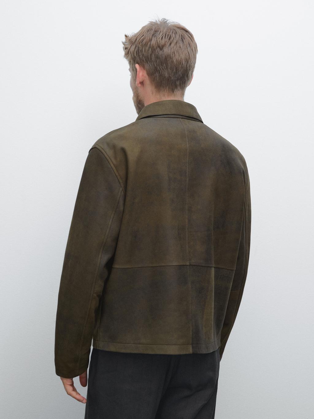 Distressed effect 100% sheepskin leather jacket