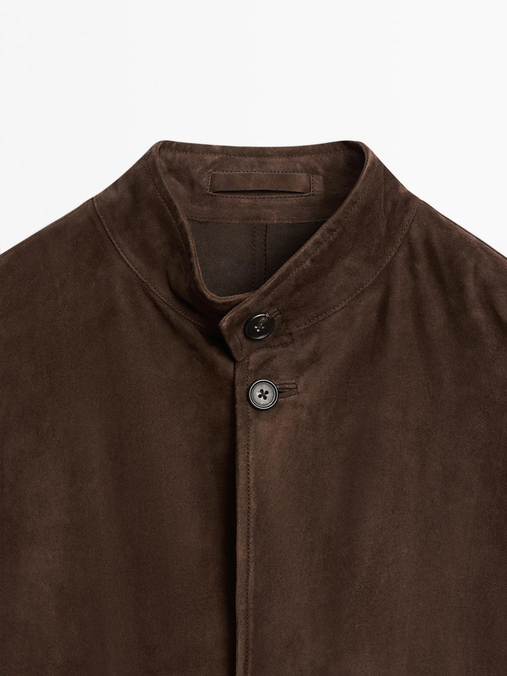 Suede leather stand collar jacket