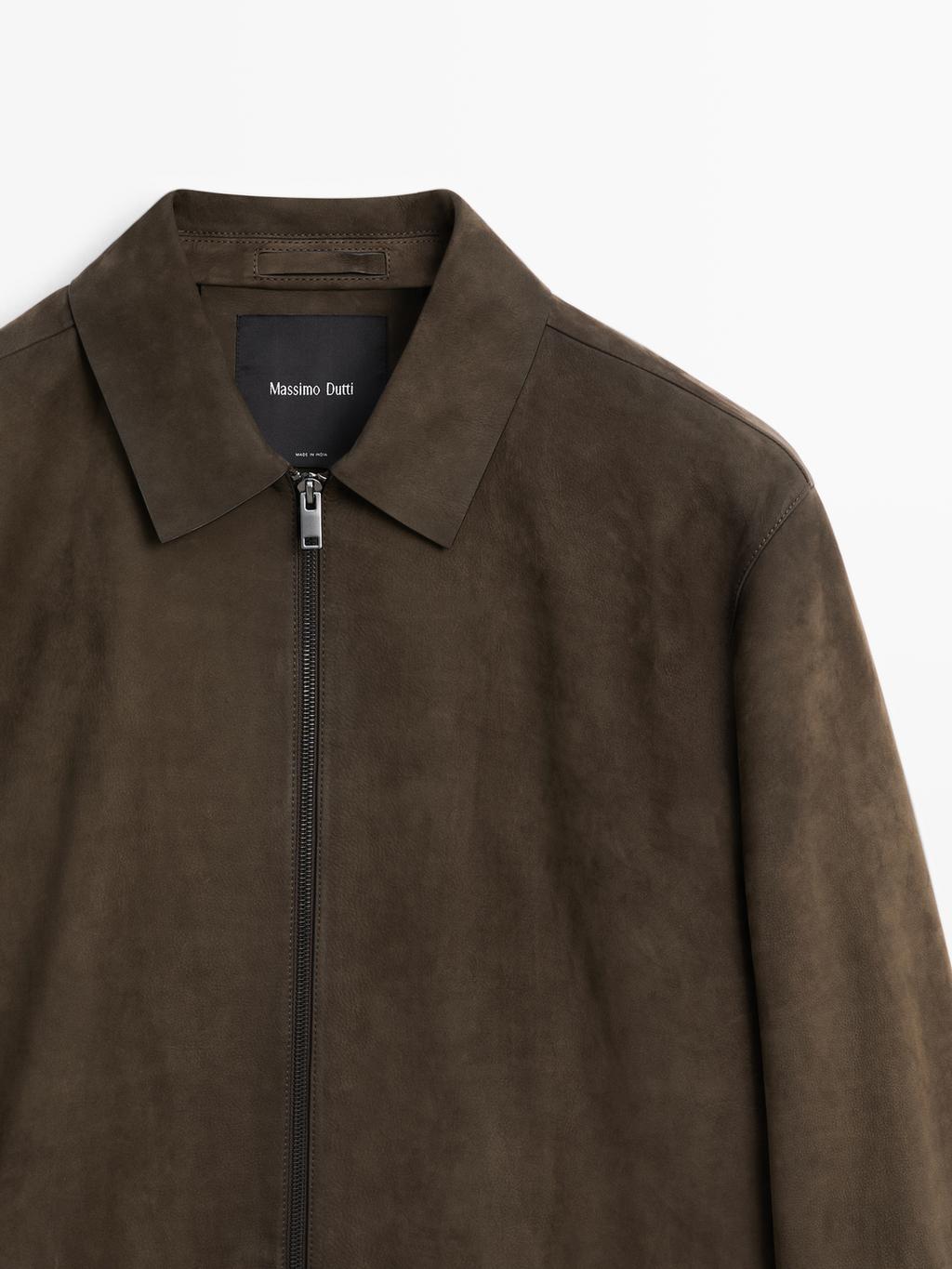 Nappa leather zip-up jacket