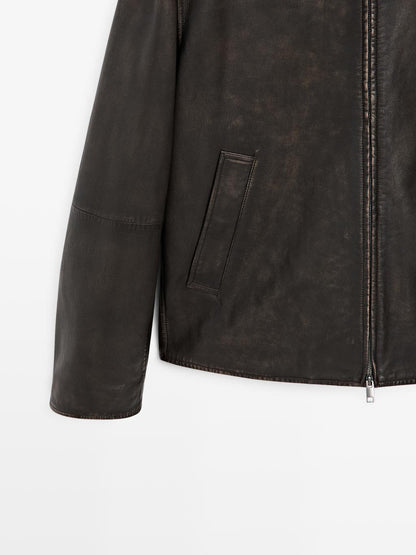Nappa leather jacket with lambskin collar