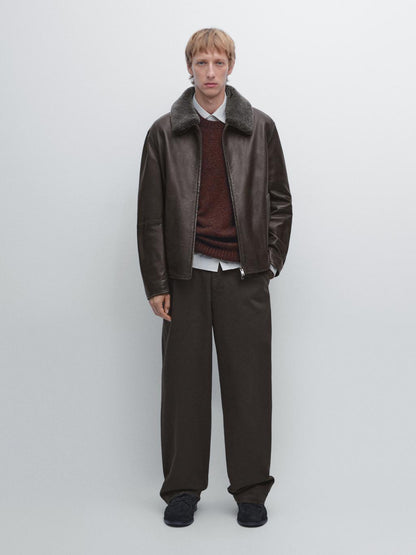 Nappa leather jacket with lambskin collar