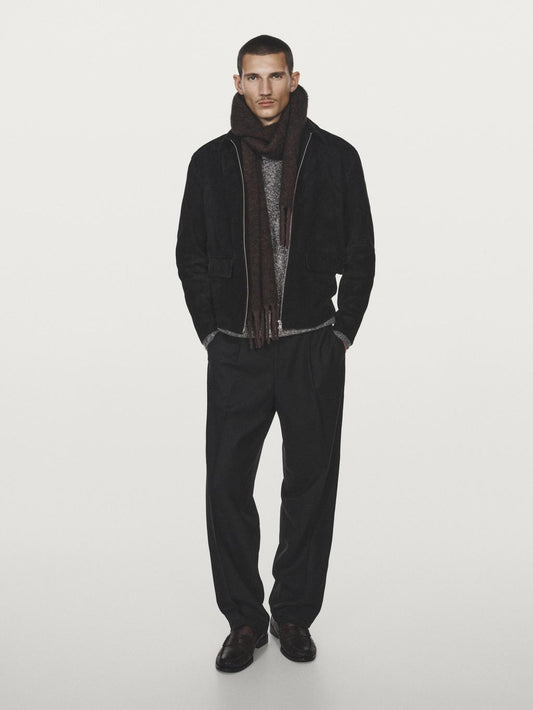 Suede leather zip-up jacket