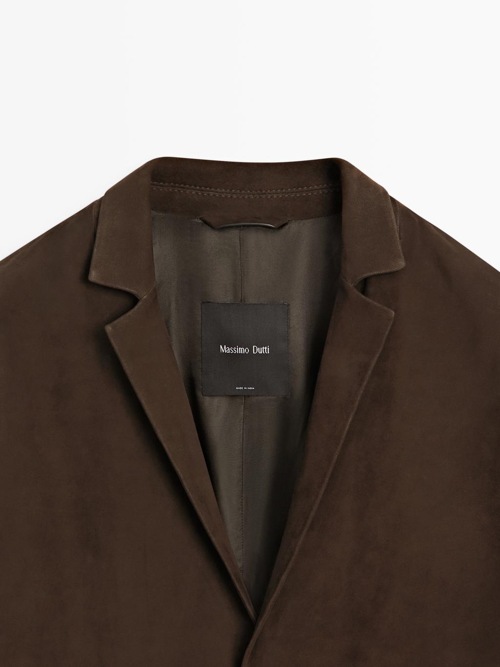 Suede leather blazer with seam details