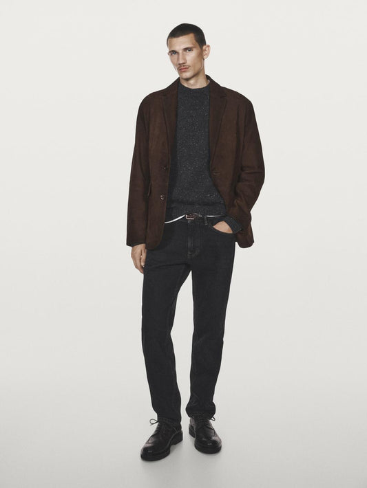 Suede leather blazer with seam details