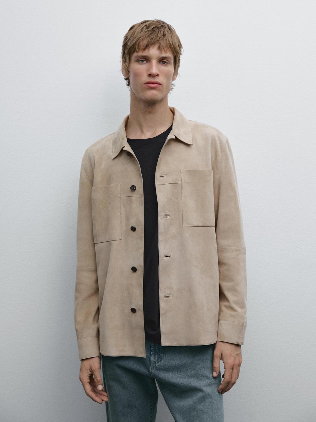Suede leather overshirt
