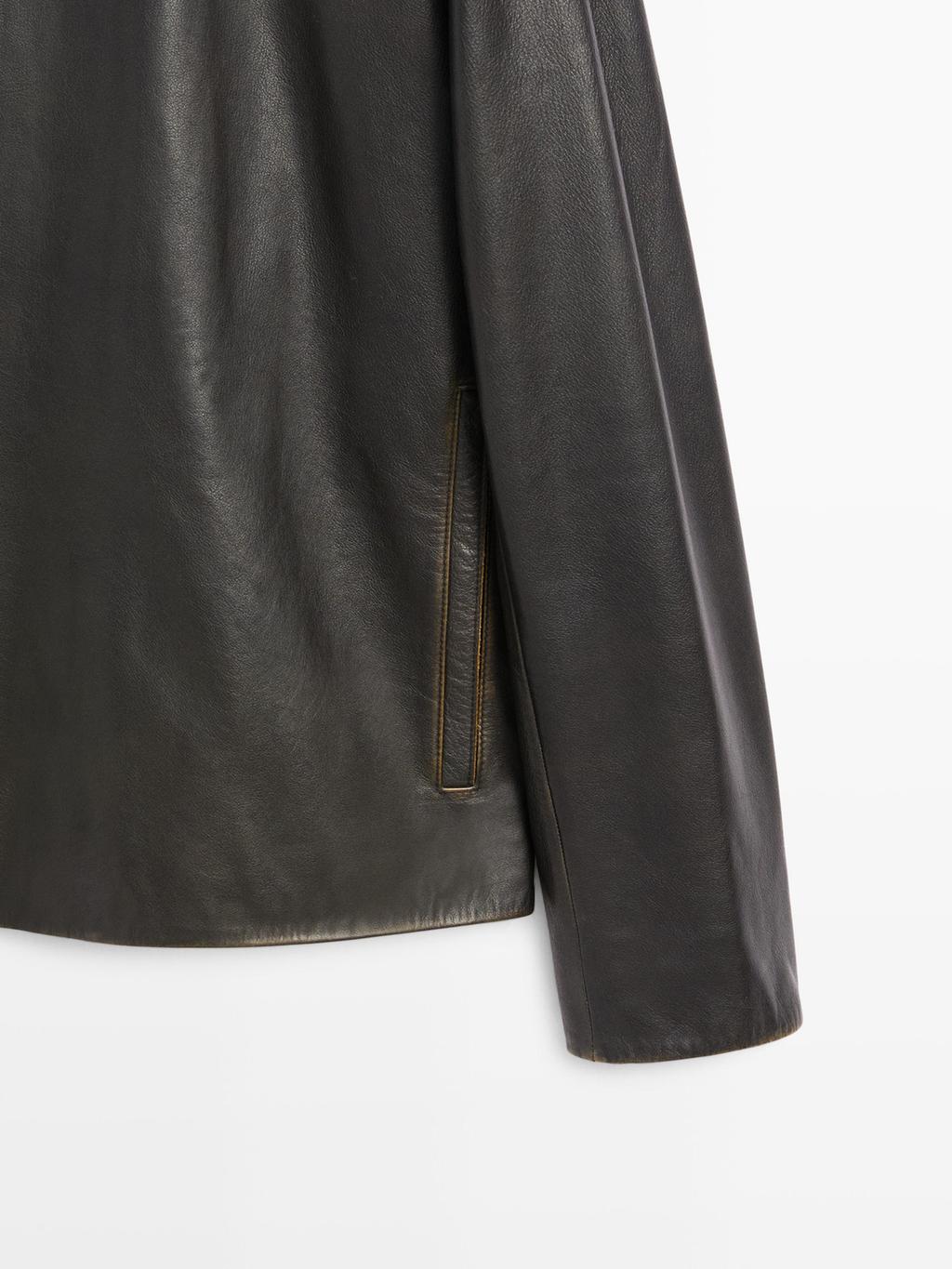 Distressed effect leather jacket