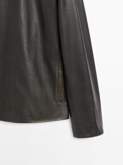 Distressed effect leather jacket