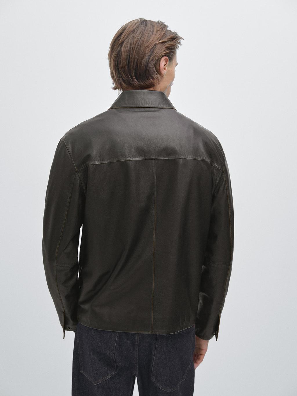 Distressed effect leather jacket