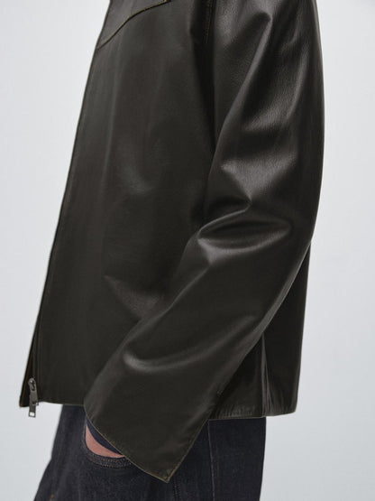 Distressed effect leather jacket