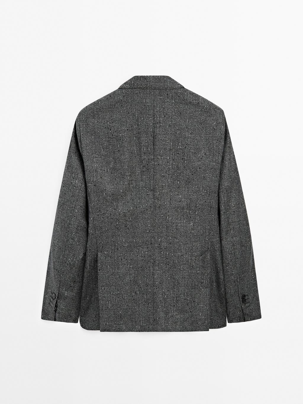 Textured check wool blend blazer