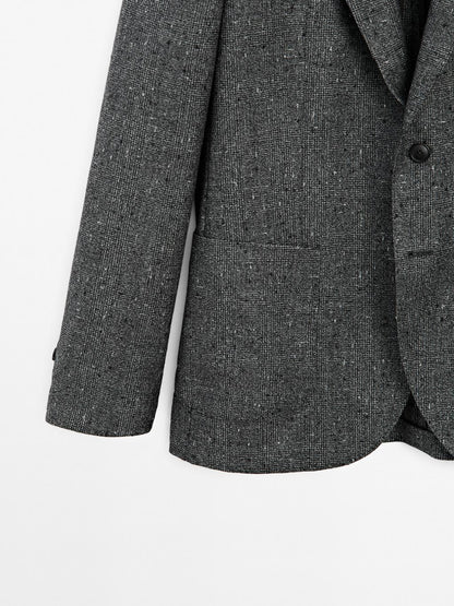 Textured check wool blend blazer