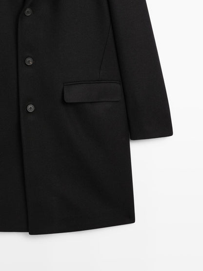 Wool blend long coat with lapel collar