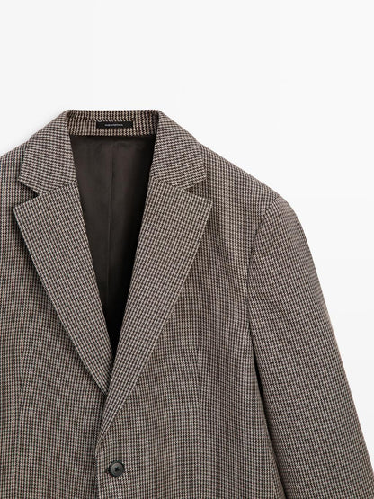 Wool blend houndstooth blazer