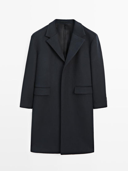 Long wool blend coat with lapel - LIMITED