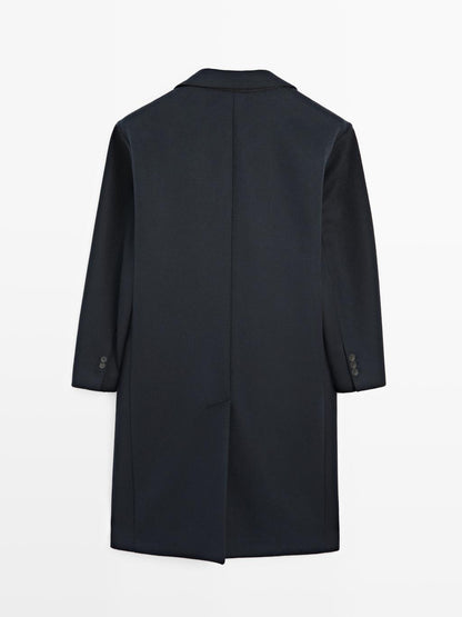 Long wool blend coat with lapel - LIMITED