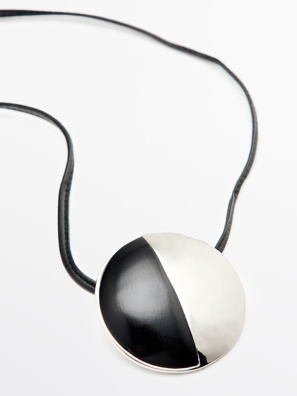 Sheepskin leather necklace with metal piece