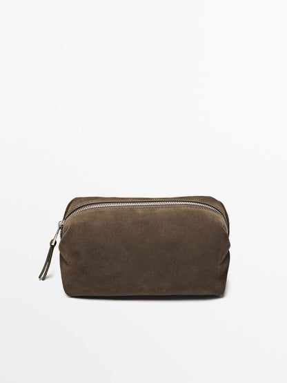 Split leather toiletry bag
