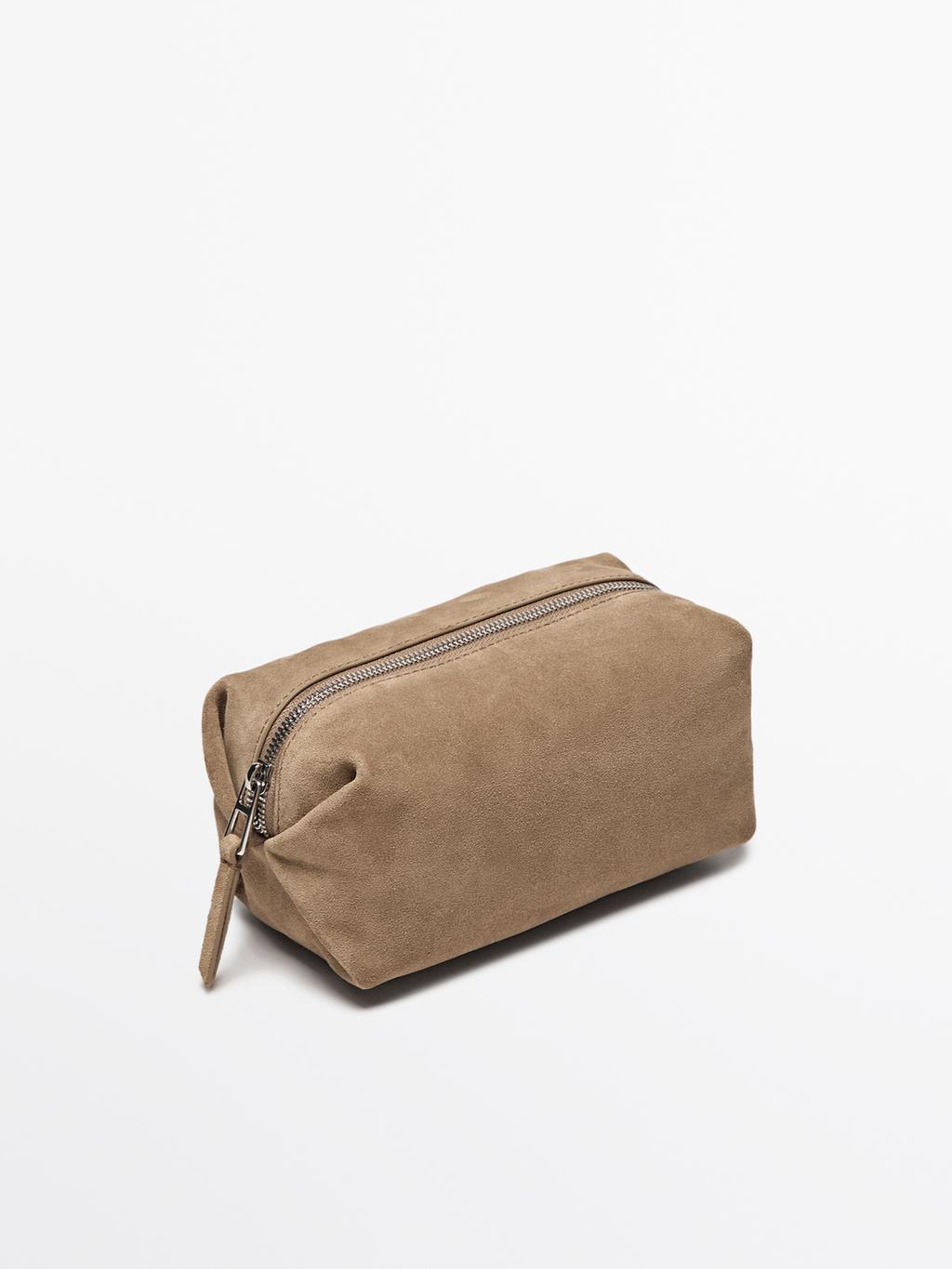 Split leather toiletry bag