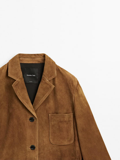 Suede leather blazer with pockets