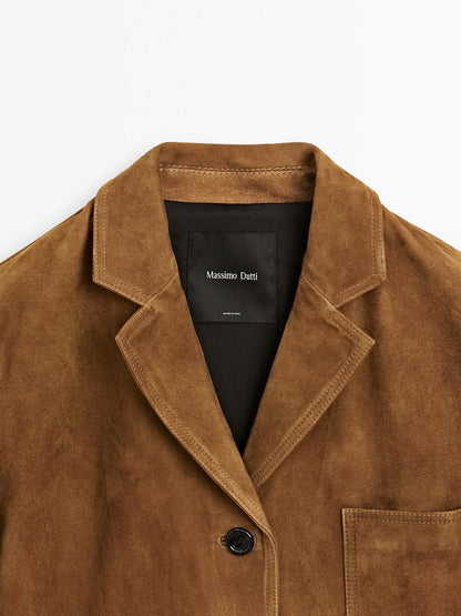 Suede leather blazer with pockets