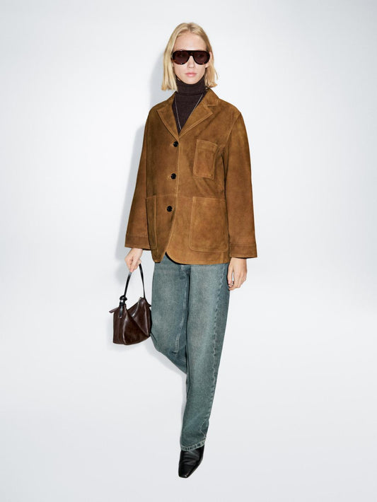Suede leather blazer with pockets
