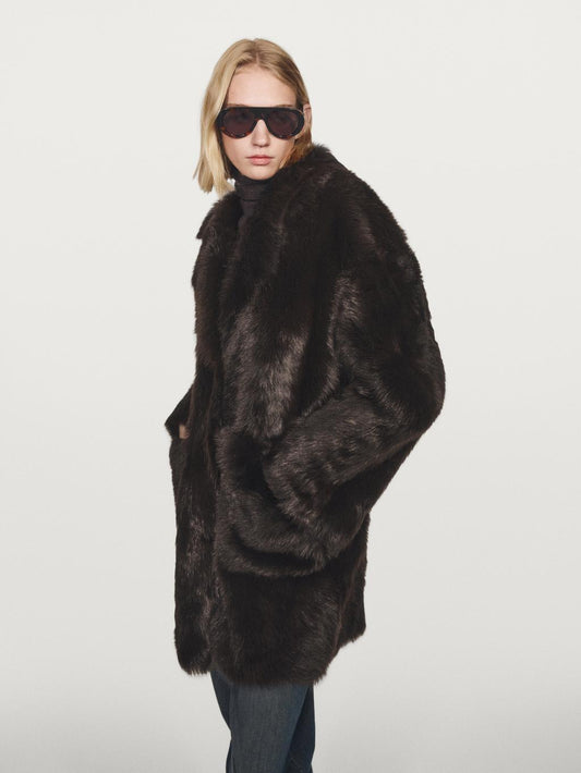Long leather coat with fur