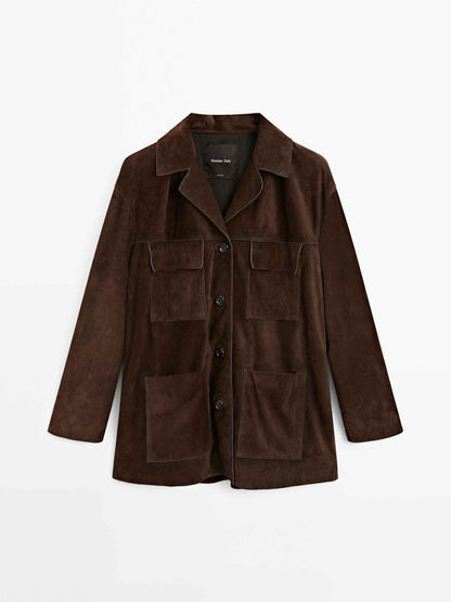 Split suede leather jacket with pockets