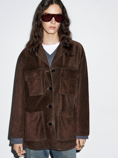 Split suede leather jacket with pockets