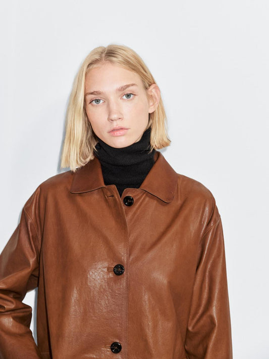Long nappa leather coat
