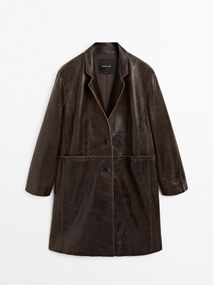 Distressed nappa leather coat