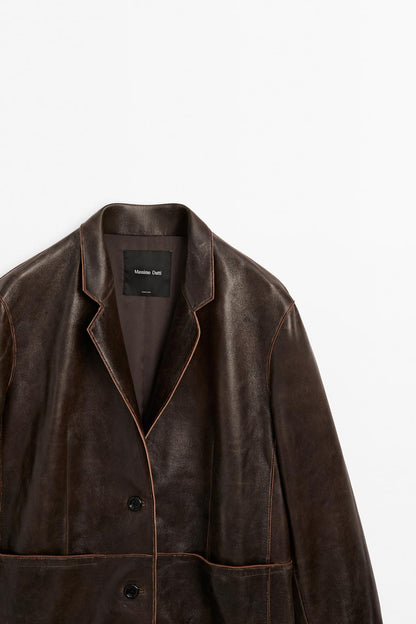 Distressed nappa leather coat