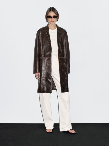 Distressed nappa leather coat