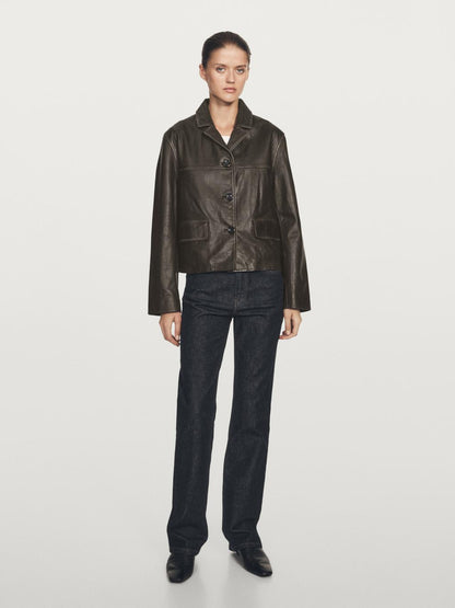 Nappa leather jacket with lapel collar