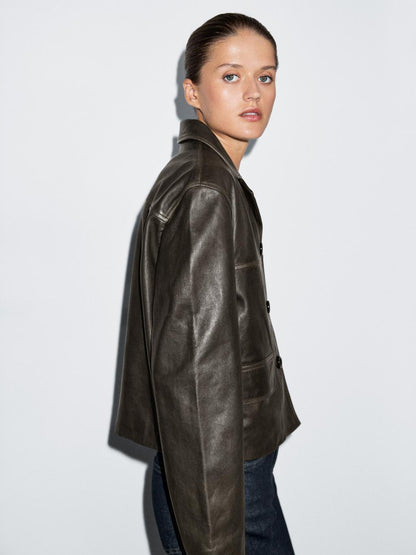 Nappa leather jacket with lapel collar