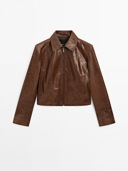 Short nappa leather jacket
