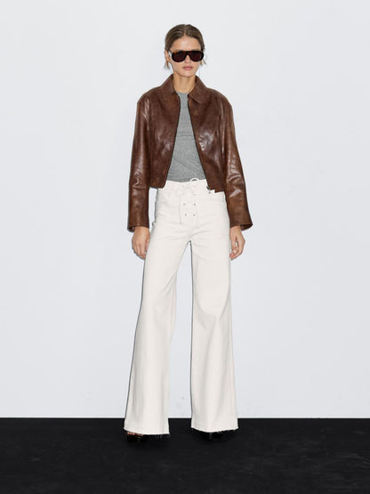 Short nappa leather jacket