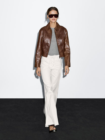 Short nappa leather jacket