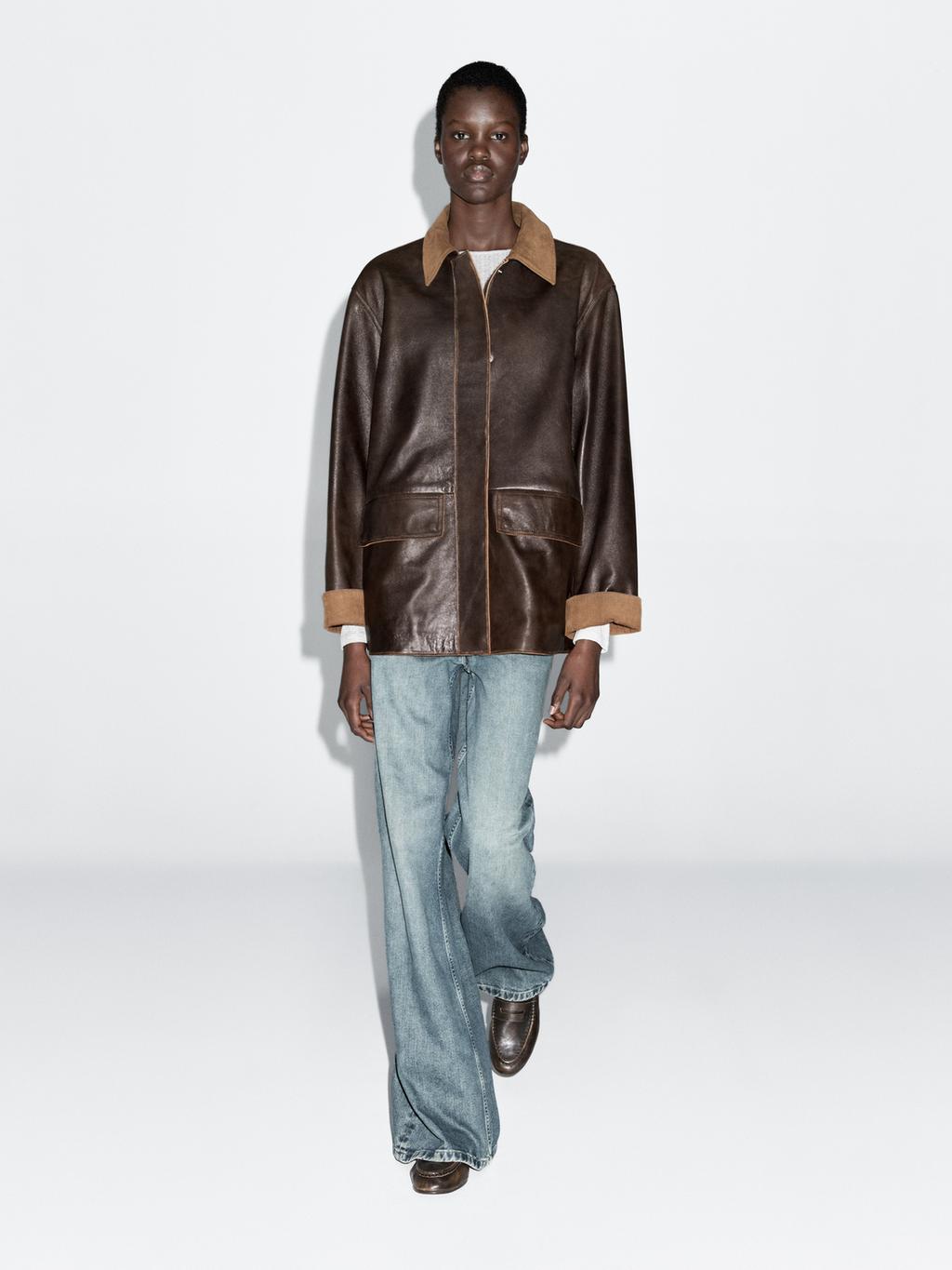Nappa leather parka with corduroy detail