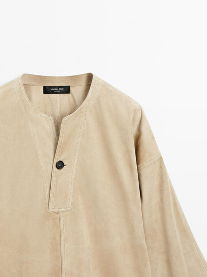 Wide suede leather blouse