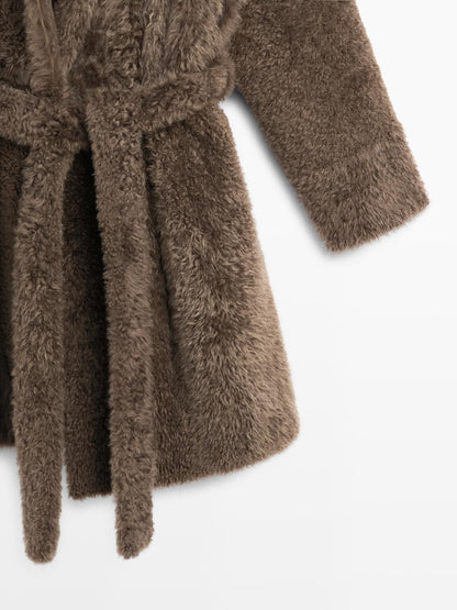 Long mouton coat with belt - LIMITED