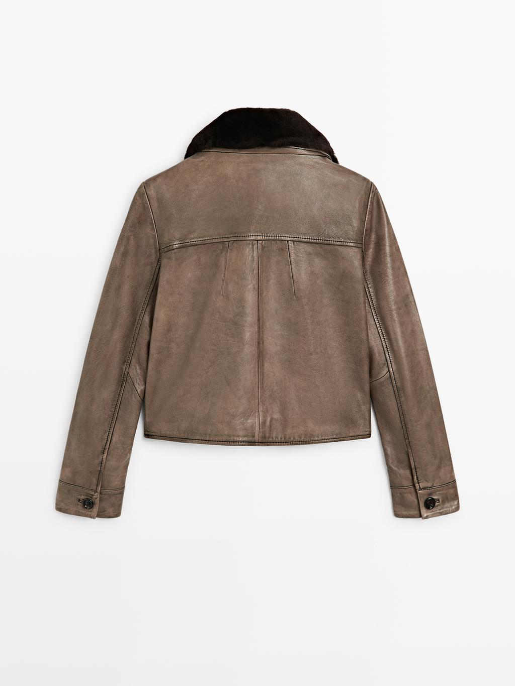 Nappa leather jacket with fur skin collar