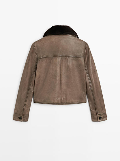 Nappa leather jacket with fur skin collar